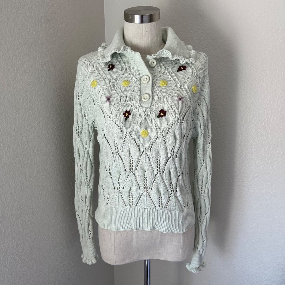 Sandy Liang X Target Chantilly Rib Knit Pullover Sweater Peter Pan Neckline Embr
